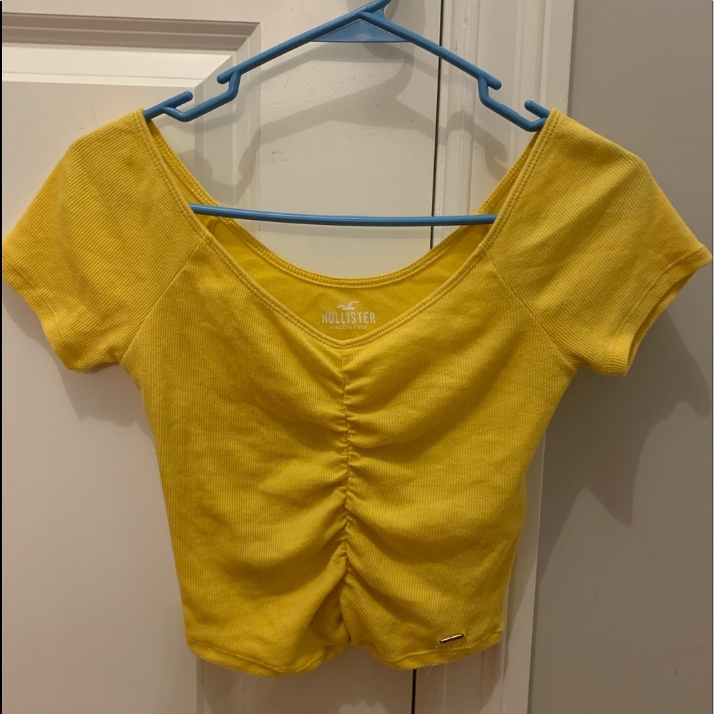 hollister yellow off the shoulder crop top
